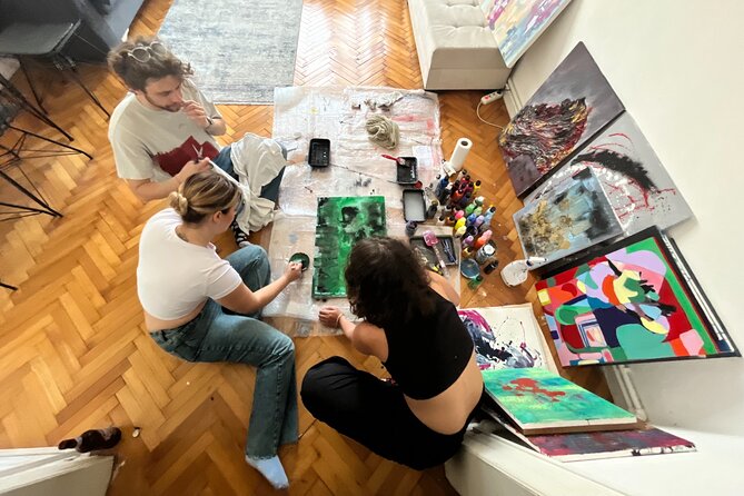 Istanbul Art Escape Wine and Paint at Local's Home - Combining Turkish fabrics with abstract painting