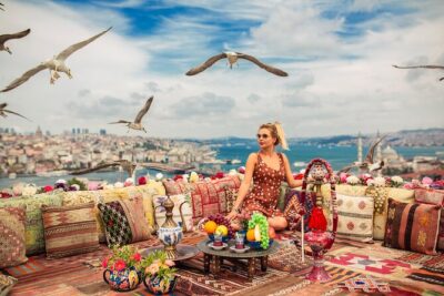 Istanbul Rooftop Photoshoot with Flying Dress